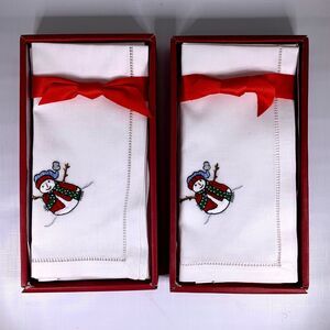 Snowman Christmas Napkins Set 8 Embroidered Holiday Whimsical Windham Weavers
